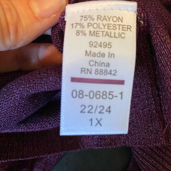 Roaman's NWOT Glam Occasion Open Back Purple Metallic Fleck Long Knit Sweater 1X - Picture 9 of 10